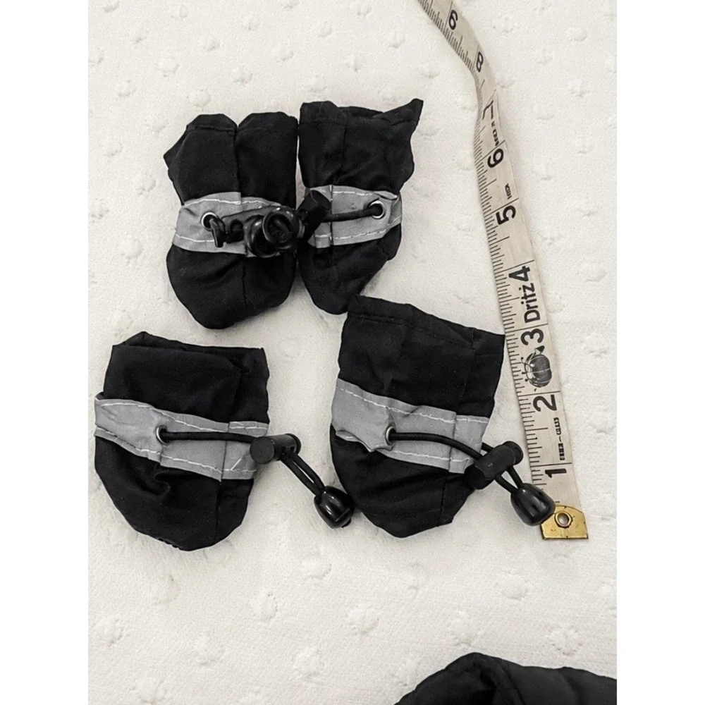 Small Dog Black Puffer Coat Vest Reflective Booties Winter Pet Jacket Set